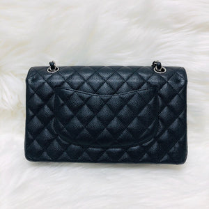 Classic Double  Flap in Black Caviar SHW
