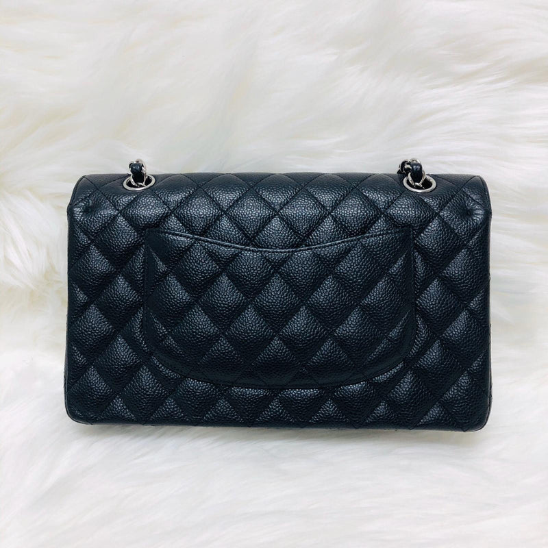 Classic Double  Flap in Black Caviar SHW