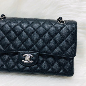 Classic Double  Flap in Black Caviar SHW