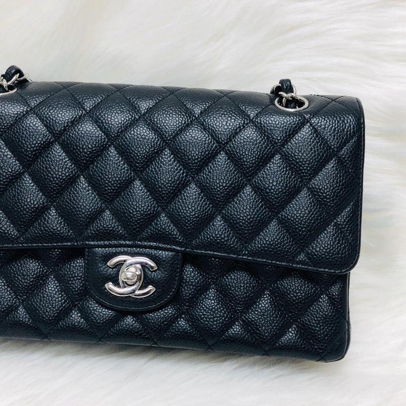 Classic Double  Flap in Black Caviar SHW