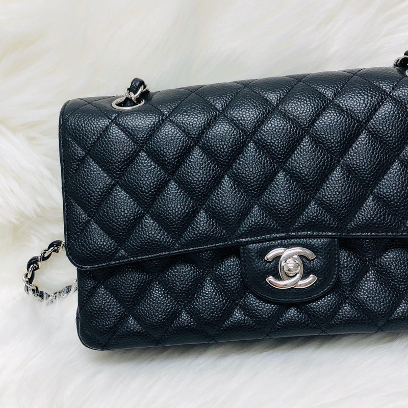 Classic Double  Flap in Black Caviar SHW