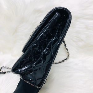 Jumbo Quilted Patent Single Flap Bag in Black with SHW