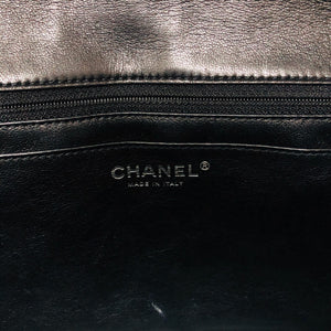 Jumbo Quilted Patent Single Flap Bag in Black with SHW