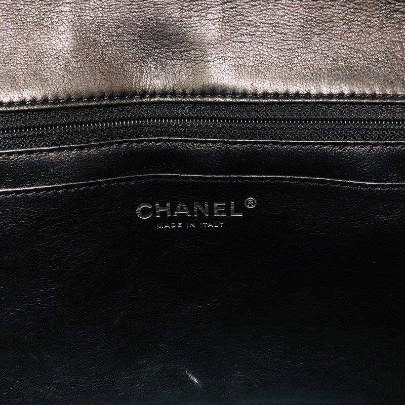Jumbo Quilted Patent Single Flap Bag in Black with SHW