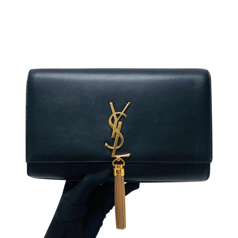 Medium Smooth Leather Classic Kate Gold Tassel Black