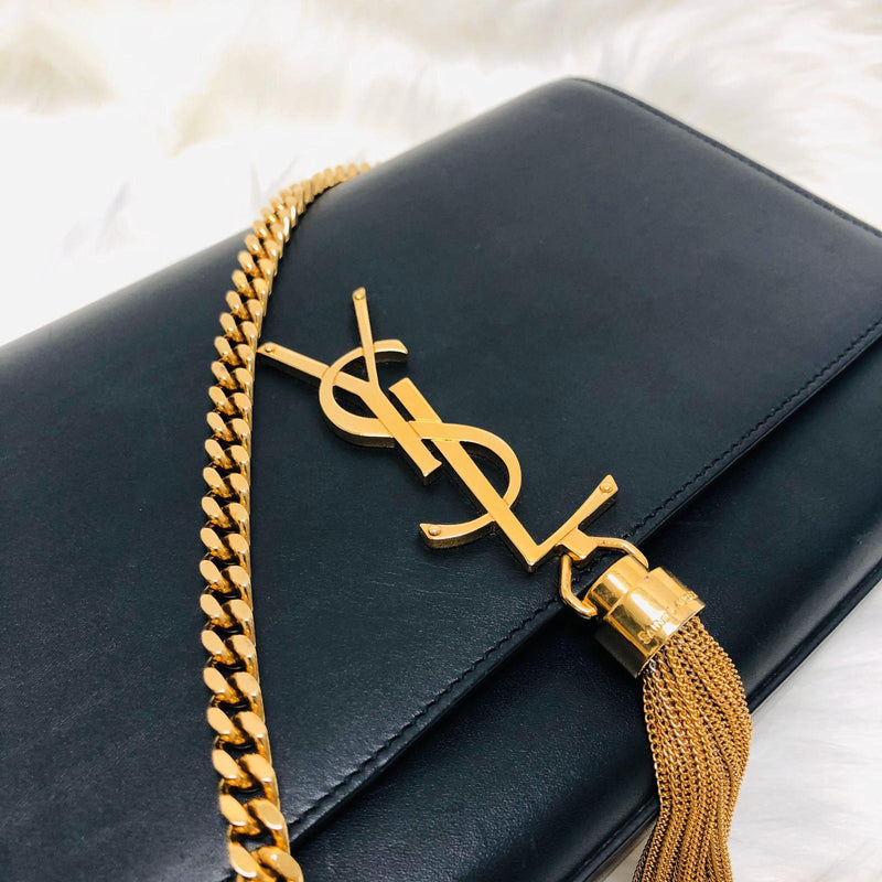 Medium Smooth Leather Classic Kate Gold Tassel Black