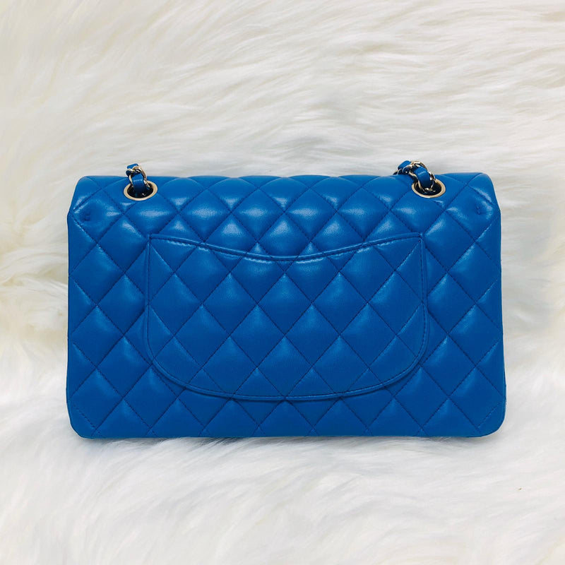 Medium Double Flap Lambskin Classic Bag with Light GHW in Electric Blue