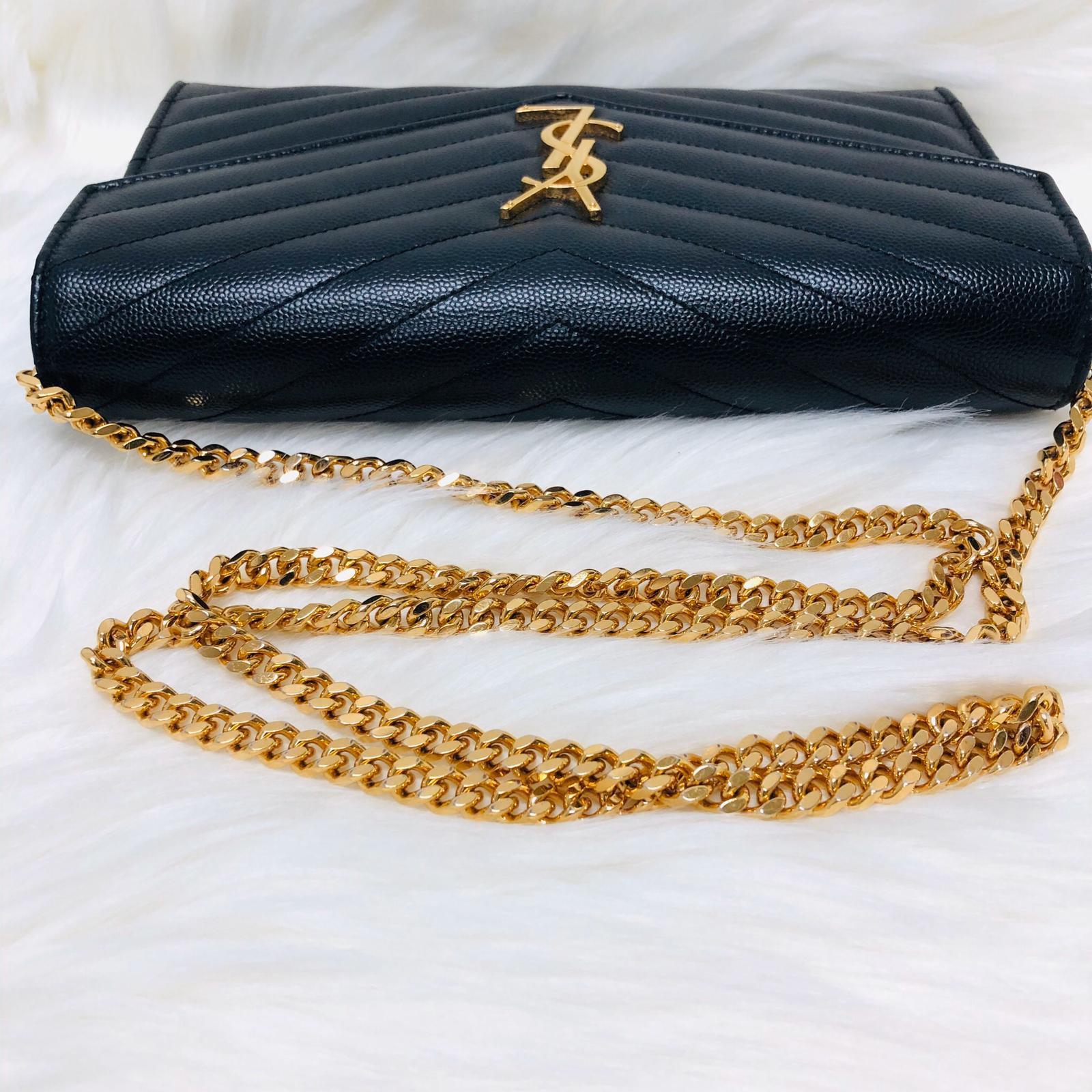 SAINT LAURENT Medium Grain de Poudre Envelope WOC in Black Bag Religion