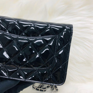 Wallet on Chain WOC with SHW in Black Quilted Patent Leather