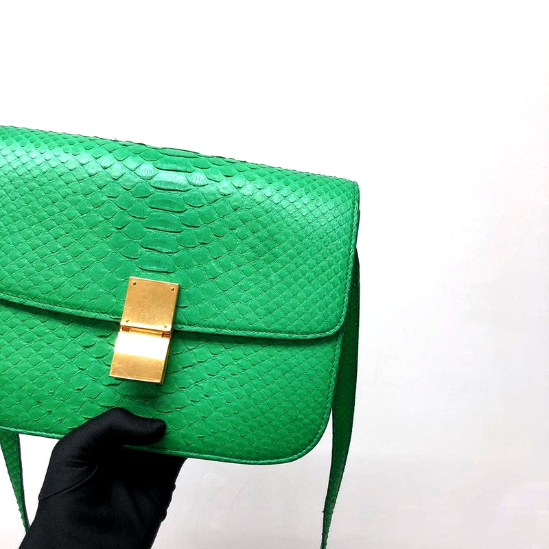 Celine Green Python Medium Classic Box Shoulder Bag Celine