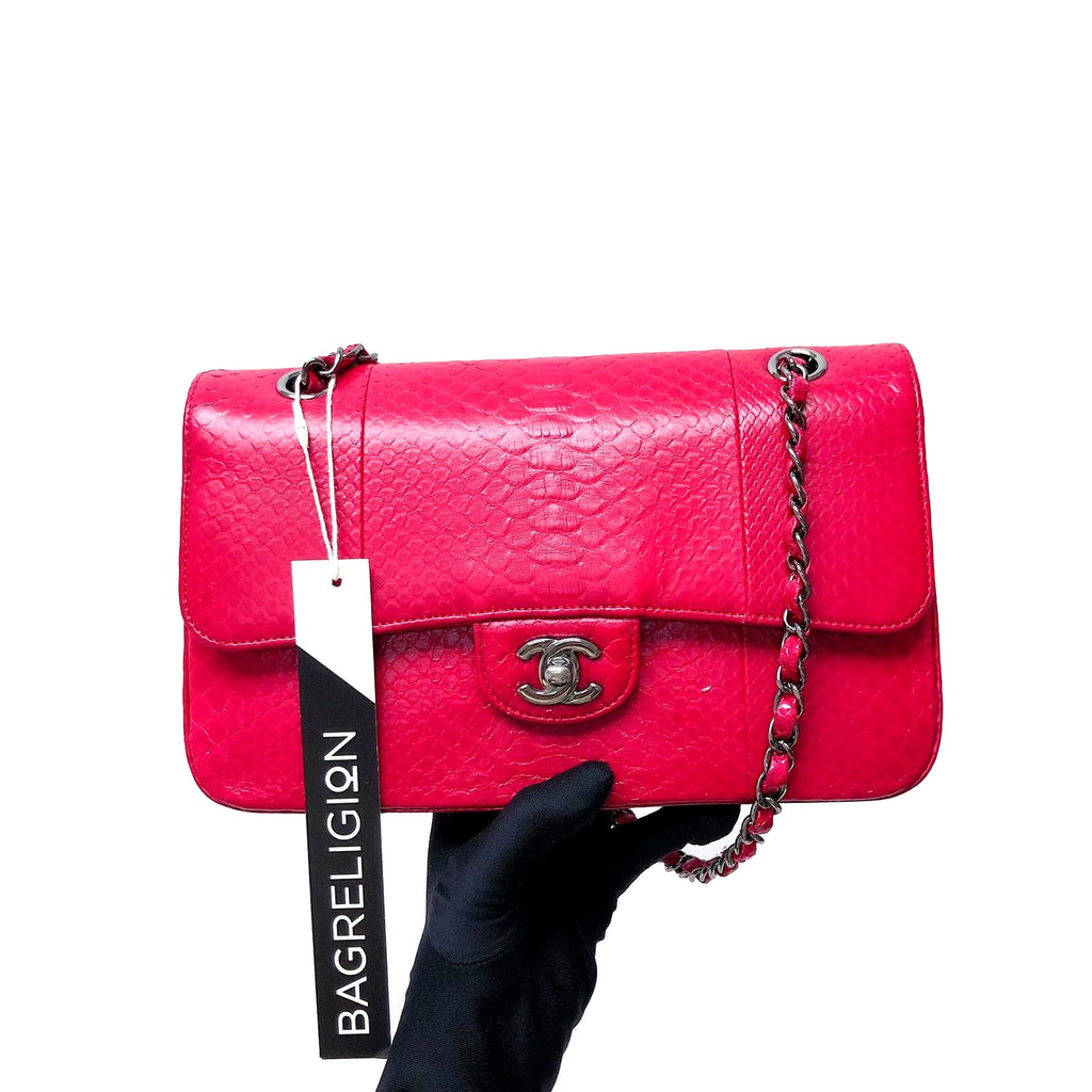 Classic Flap Medium Bag Python Leather Pink