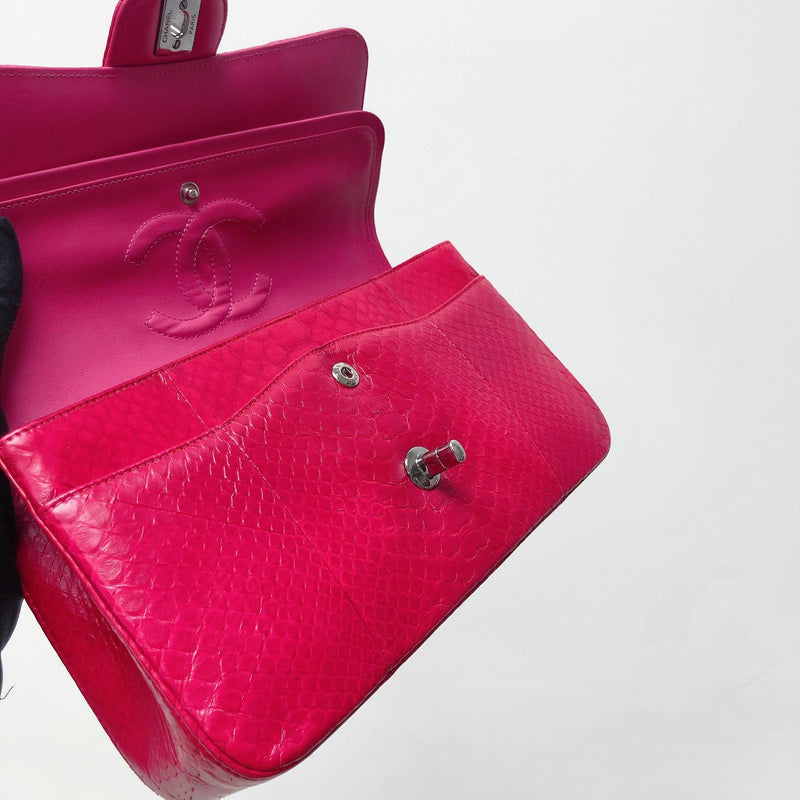 Classic Flap Medium Bag Python Leather Pink