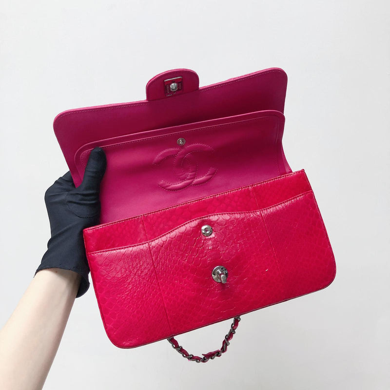 Classic Flap Medium Bag Python Leather Pink