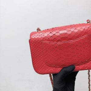 Classic Flap Mini Bag Python Leather Red