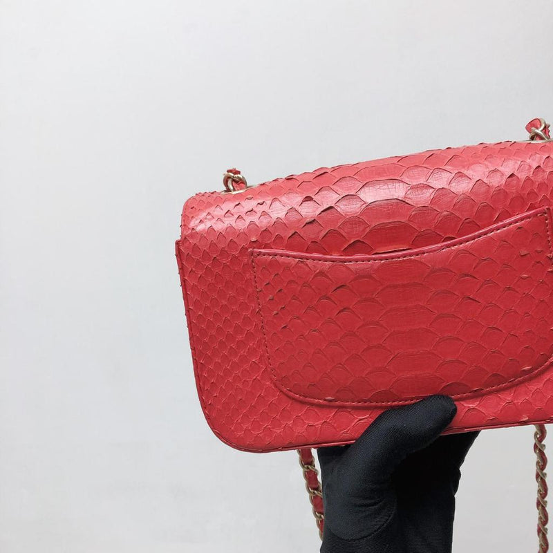 Classic Flap Mini Bag Python Leather Red