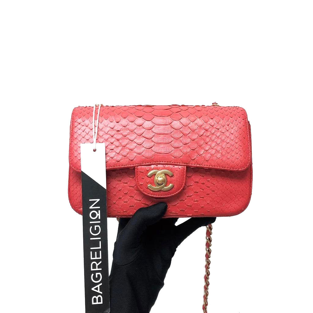 Classic Flap Mini Bag Python Leather Red