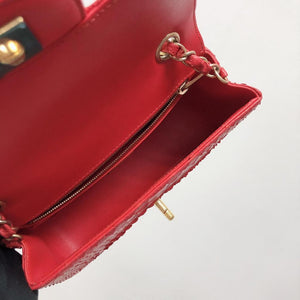 Classic Flap Mini Bag Python Leather Red