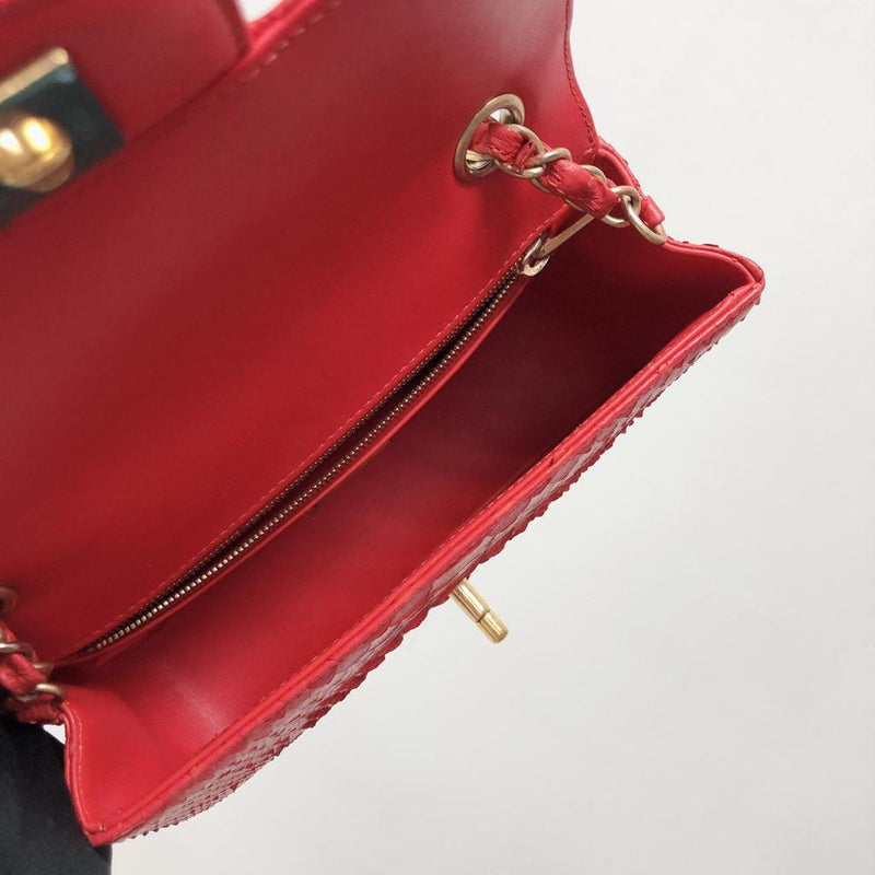 Classic Flap Mini Bag Python Leather Red