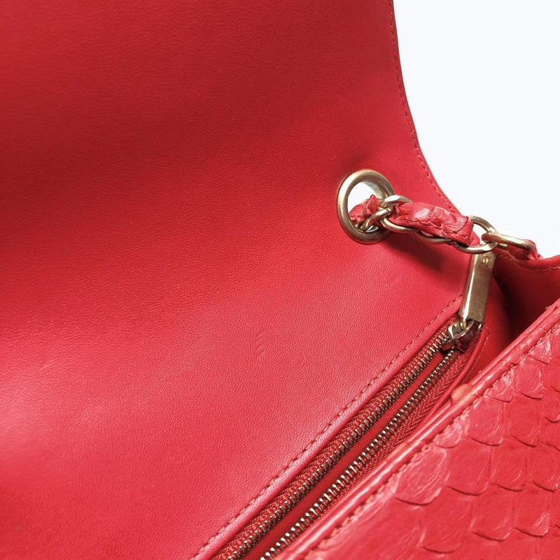 Classic Flap Mini Bag Python Leather Red