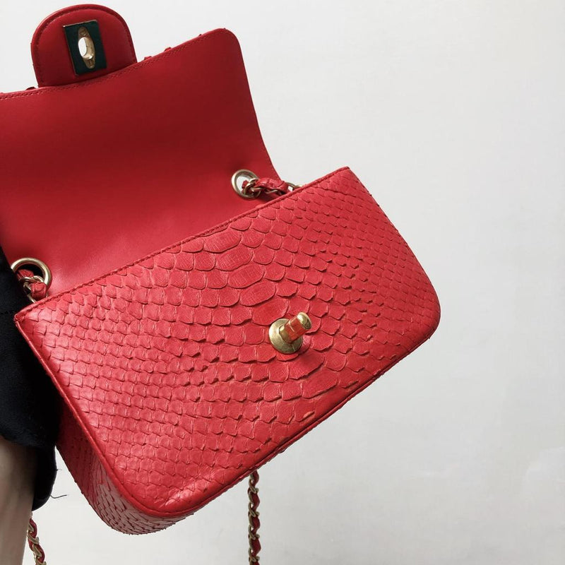 Classic Flap Mini Bag Python Leather Red