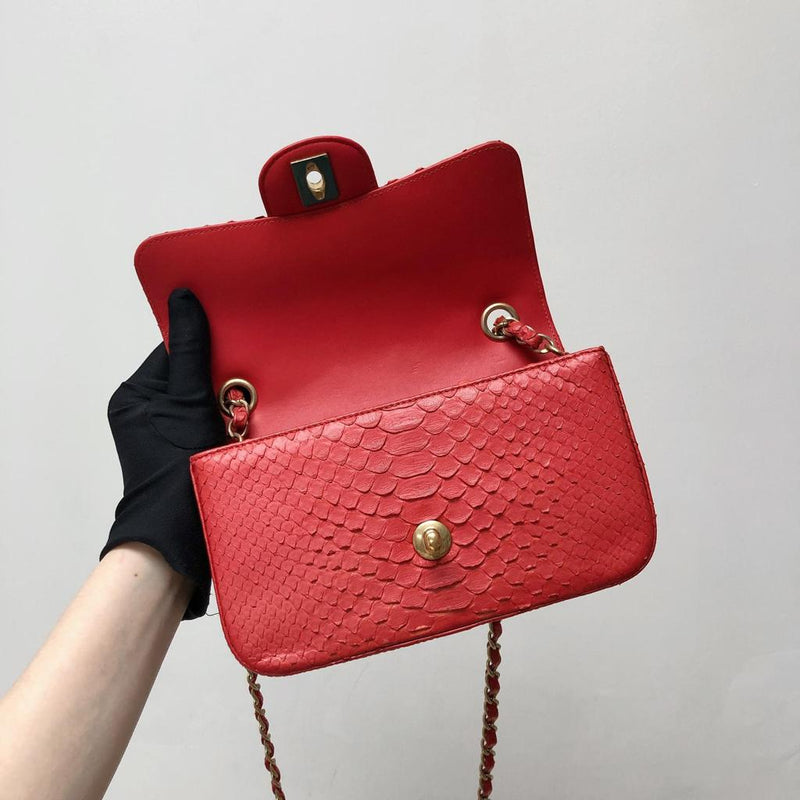 Classic Flap Mini Bag Python Leather Red