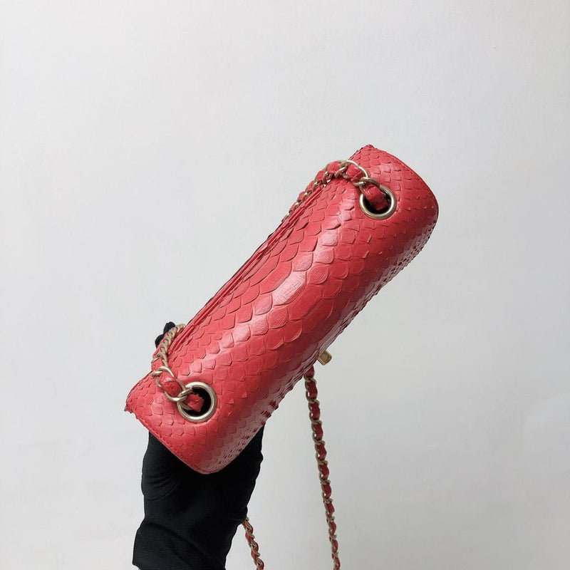 Classic Flap Mini Bag Python Leather Red