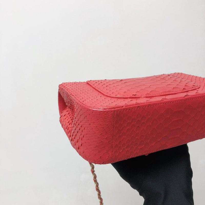 Classic Flap Mini Bag Python Leather Red