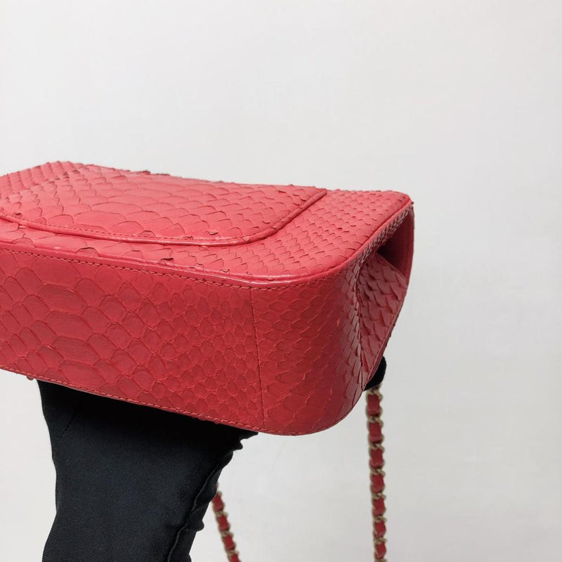 Classic Flap Mini Bag Python Leather Red