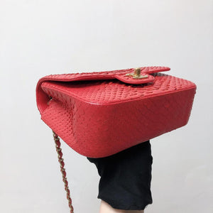 Classic Flap Mini Bag Python Leather Red