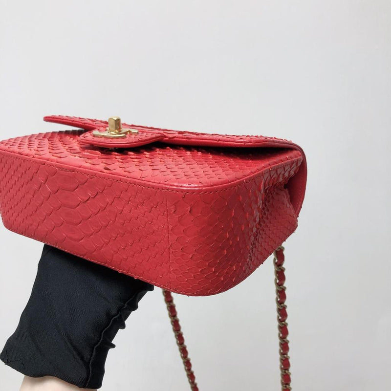 Classic Flap Mini Bag Python Leather Red