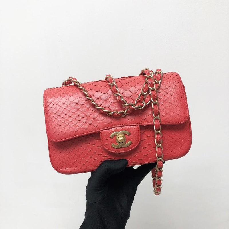 Classic Flap Mini Bag Python Leather Red