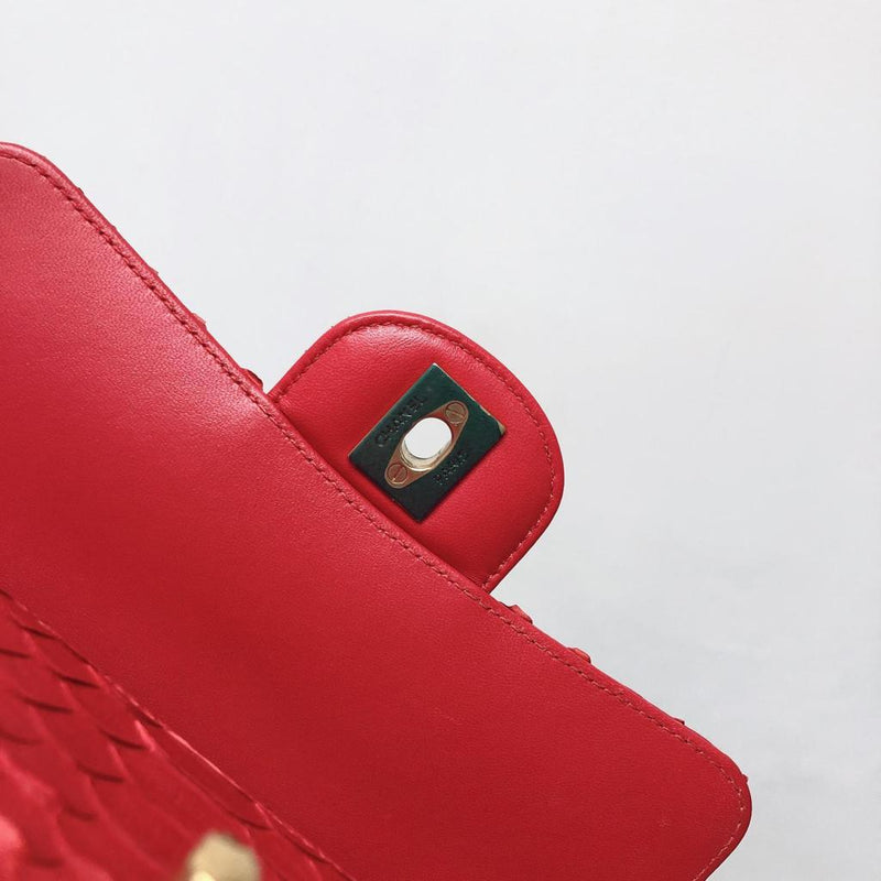Classic Flap Mini Bag Python Leather Red