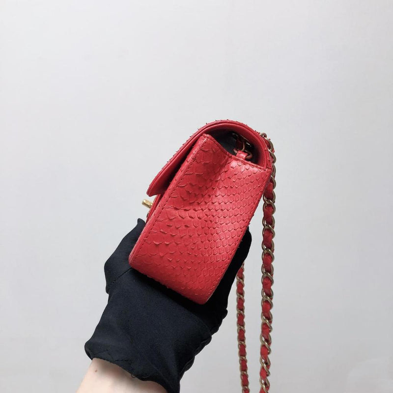 Classic Flap Mini Bag Python Leather Red