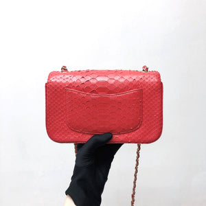 Classic Flap Mini Bag Python Leather Red