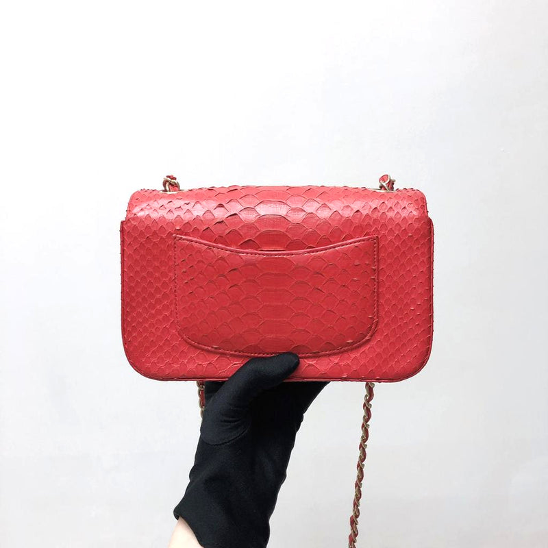 Classic Flap Mini Bag Python Leather Red