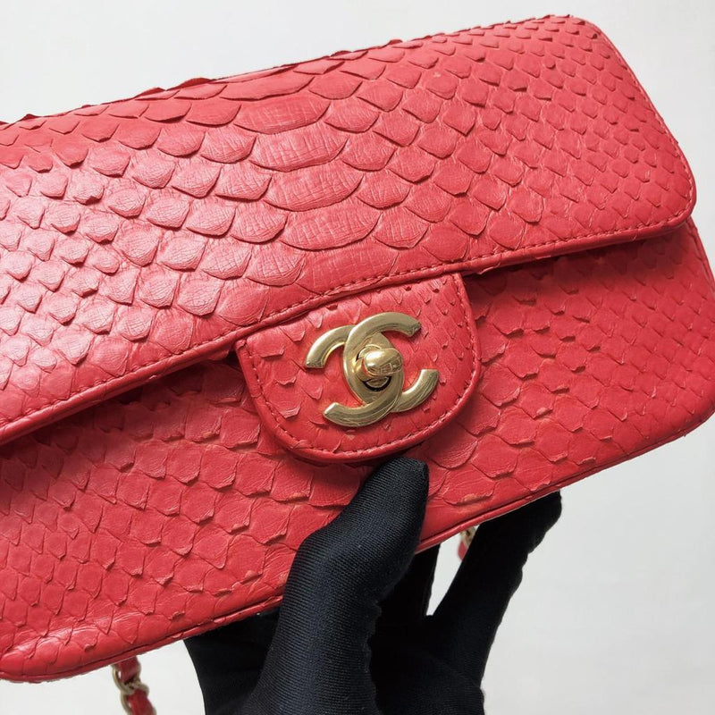 Classic Flap Mini Bag Python Leather Red