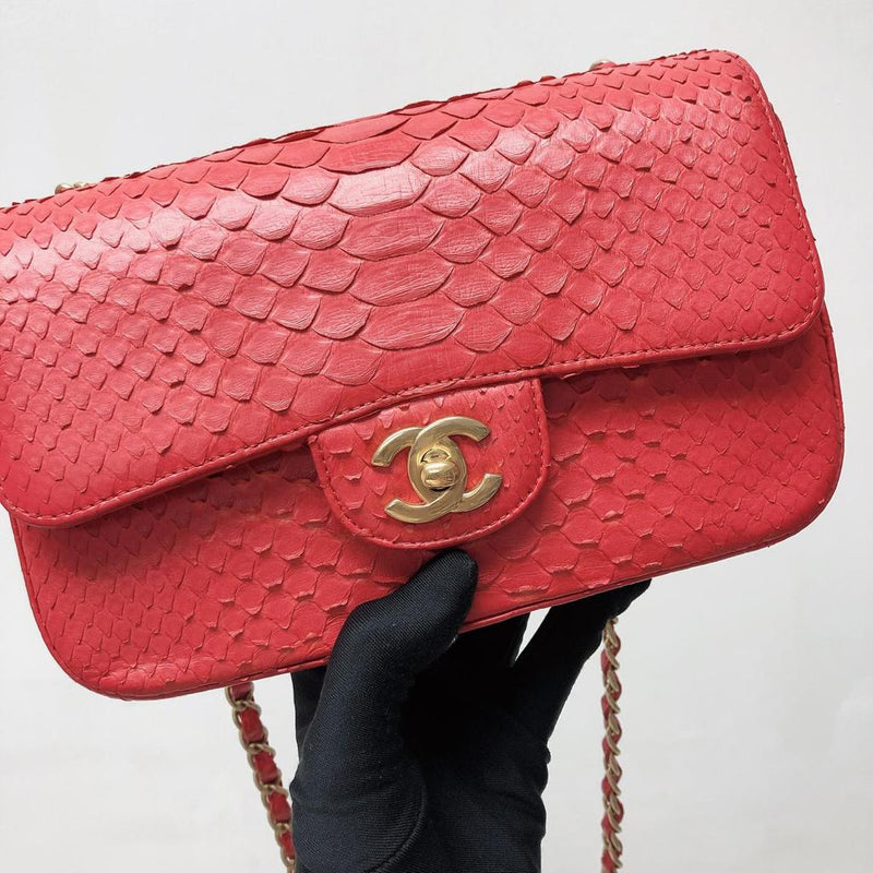 Classic Flap Mini Bag Python Leather Red