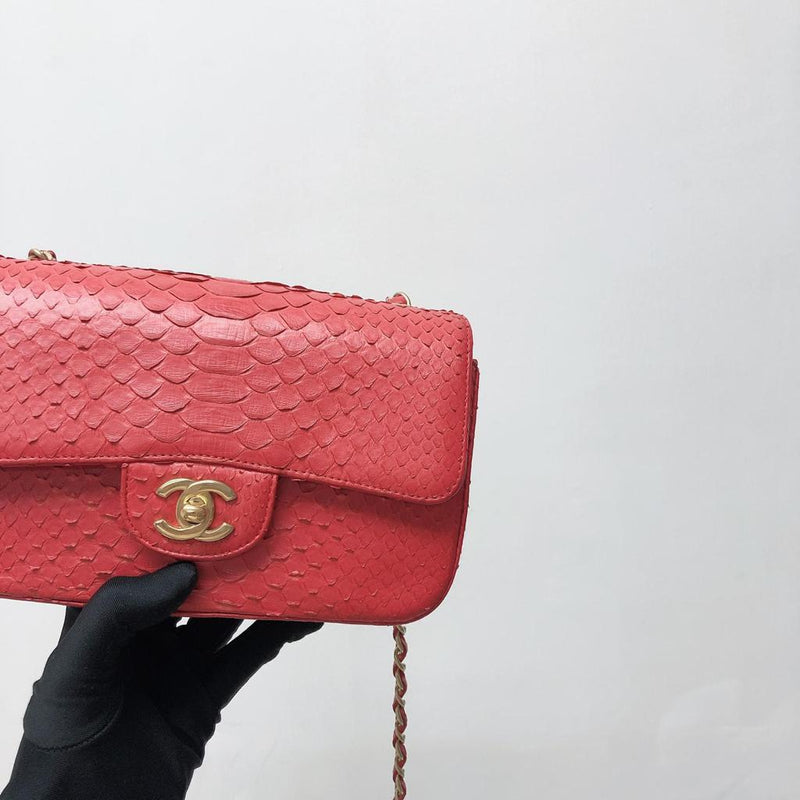 Classic Flap Mini Bag Python Leather Red
