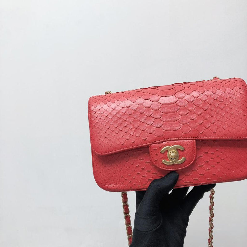 Classic Flap Mini Bag Python Leather Red
