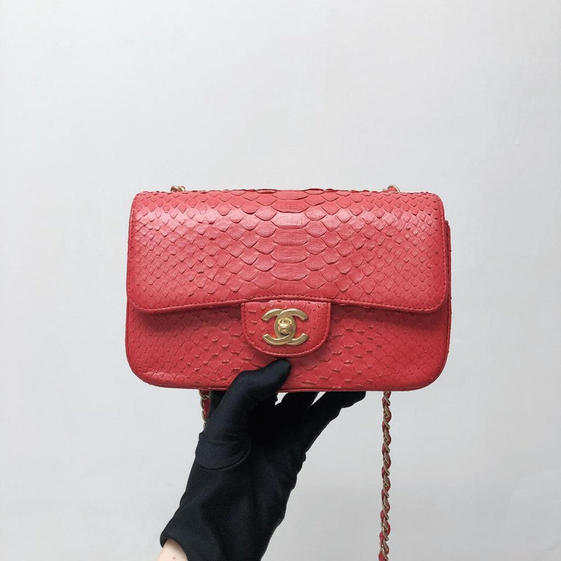 Classic Flap Mini Bag Python Leather Red