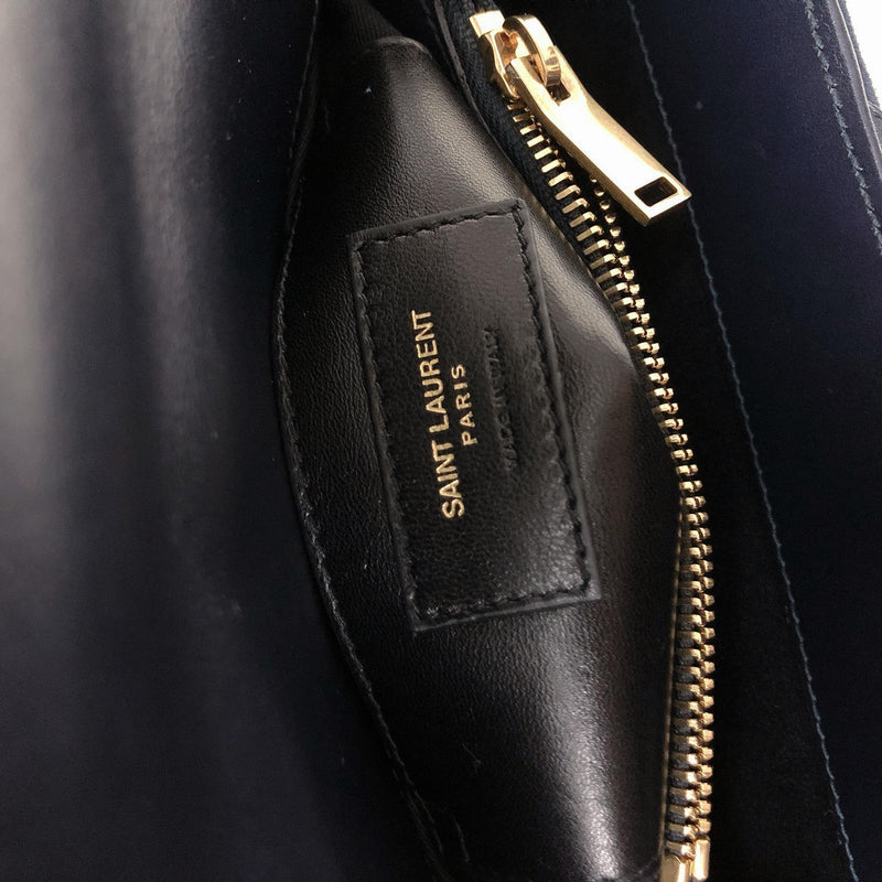 Chevron Quilted Leather Monogram Medium College Bag Navy Blue