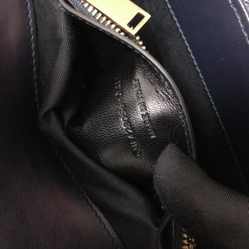Chevron Quilted Leather Monogram Medium College Bag Navy Blue