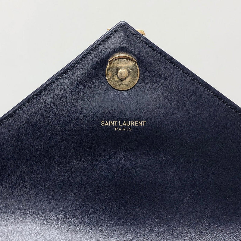 Chevron Quilted Leather Monogram Medium College Bag Navy Blue