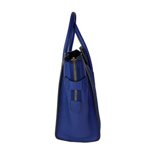 Drummed Leather Mini Luggage Tote Blue