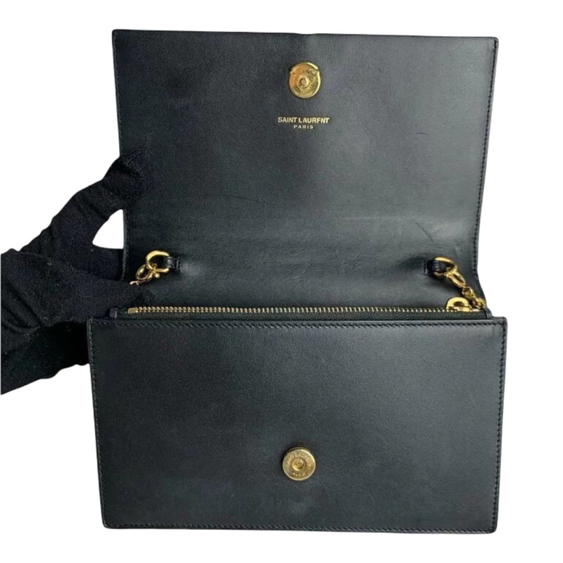 Kate Wallet on Chain Leather Black GHW
