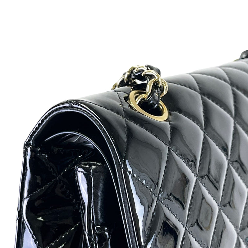 Chanel Bicolor Classic Double Flap Bag Quilted Patent Medium Black 12974319
