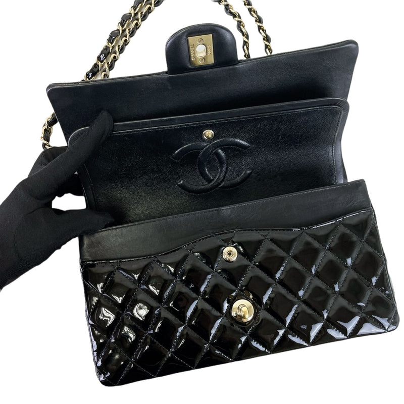 Chanel Bicolor Classic Double Flap Bag Quilted Patent Medium Black 12974319