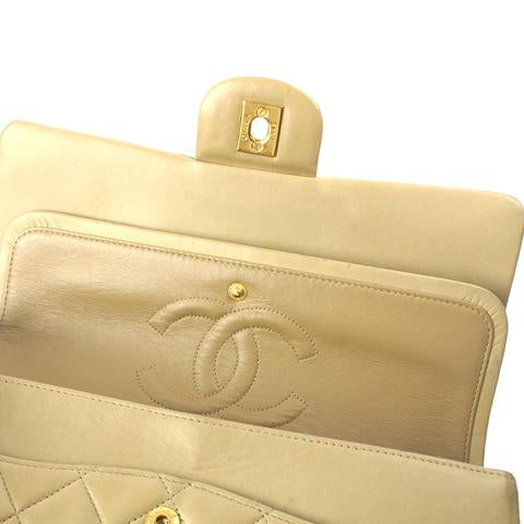 Vintage Classic Lambskin Double Flap Medium Beige GHW