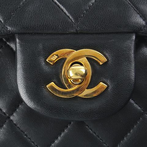 Vintage Classic Lambskin Double Flap Medium Black GHW