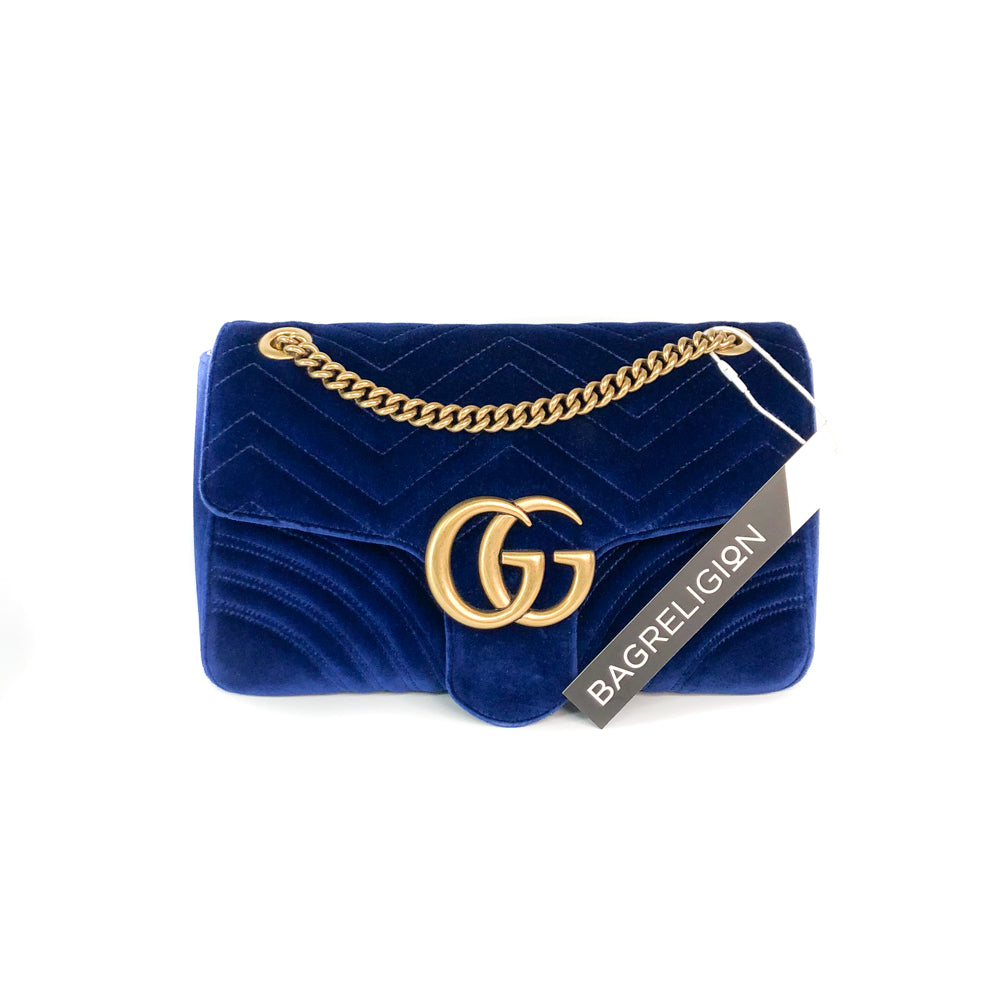 Marmont Matelasse Medium Shoulder Bag in Blue Velvet